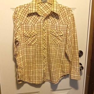 Lariat Dual Front Pocket Pearl Snap  Brown & White Flannel Shirt Men's Size Larg